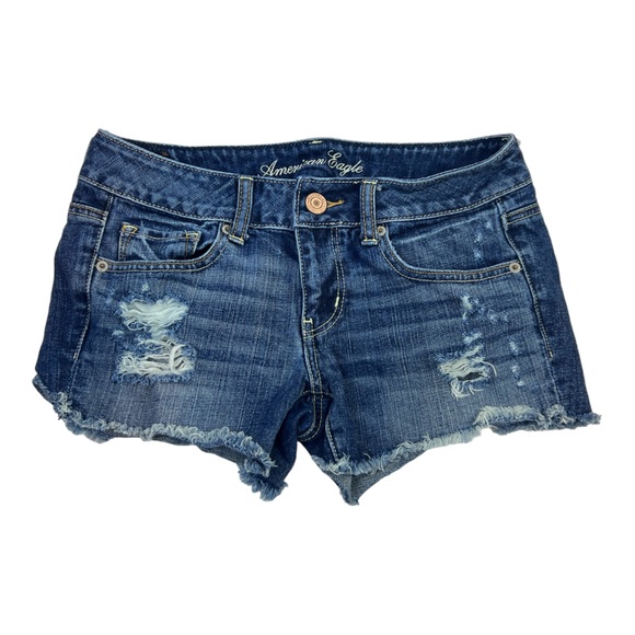 American Eagle Outfitters Pants - American Eagle Short Womens 2 Medium Wash 3” Low Rise Distress Y2K Summer Casual